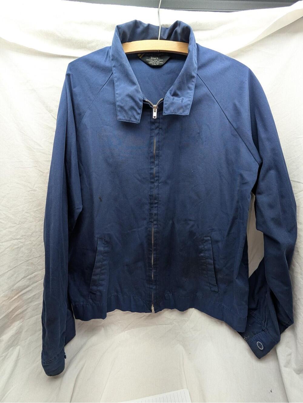Sears Men's Vintage Navy Blue Spring Long-Sleeve Full-Zip Jacket Size L Tall